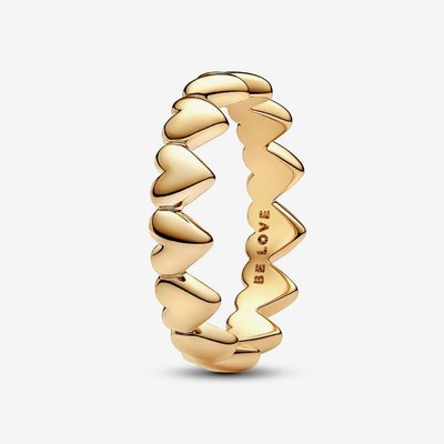 PANDORA 14ct Gold Plated Row Of Hearts Ring