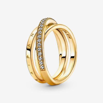 PANDORA 14ct Gold Plated Crossover Triple Band Ring