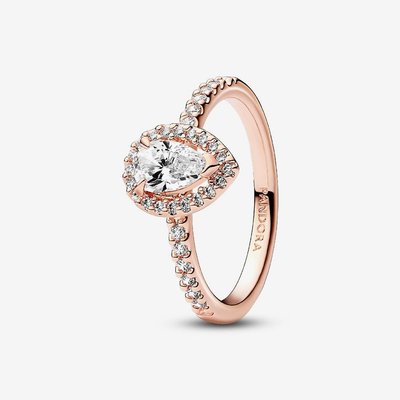 PANDORA 14ct Rose Gold Plated Sparkling Pear Halo Ring