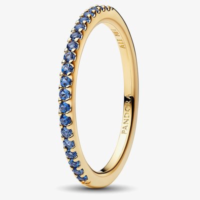 PANDORA 14ct Gold-Plated Sparkling Blue Cubic Zirconia Half Eternity Ring 162999C02-58