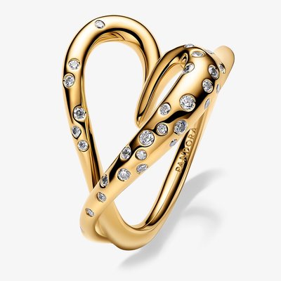 PANDORA 14ct Gold Plated Organically Shaped Stone-Set Heart Ring 164675C01-60