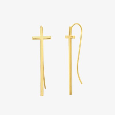 ALEX AND ANI Gold Plated Cross Drop Earrings