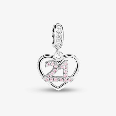 Rosa Lea 21 Pave Heart Dangle Charm