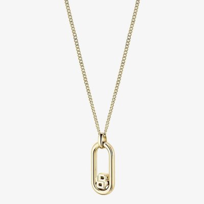 BOSS Double B Swing Gold Tone Oval Pendant Necklace