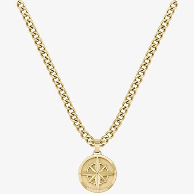 BOSS Gold Tone Compass Pendant Necklace