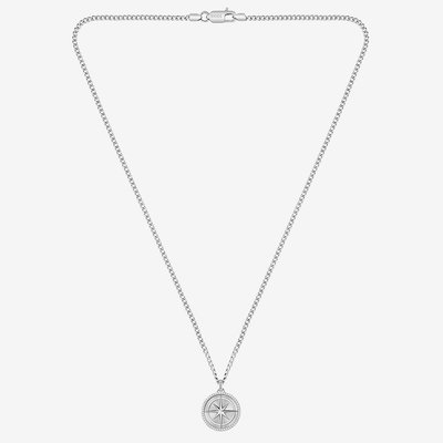 BOSS North Silver Tone Compass Pendant Necklace
