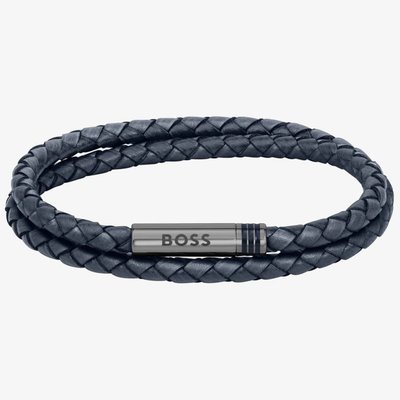 BOSS Ares Blue Braided Double Leather Bracelet