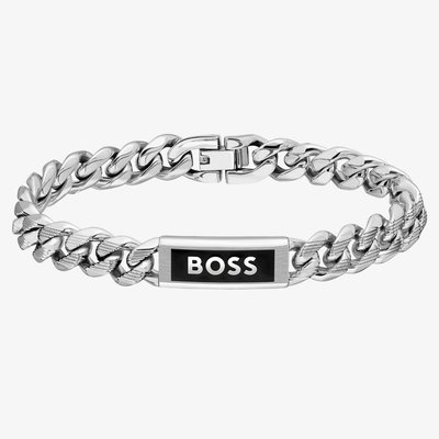 BOSS Mens Kassy Emblem Silver Logo Chain Bracelet