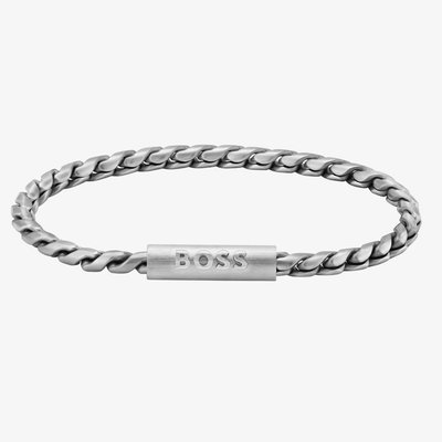 BOSS Mens Doran Silver Logo Clasp Bracelet
