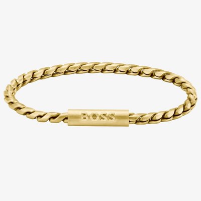BOSS Mens Doran Gold Logo Clasp Bracelet