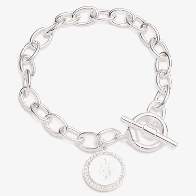 Lauren Ralph Lauren Silver Logo Shield Charm T-Bar Bracelet