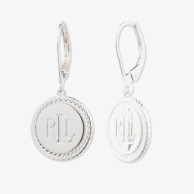Lauren Ralph Lauren Silver Round Disc Logo Dropper Earrings