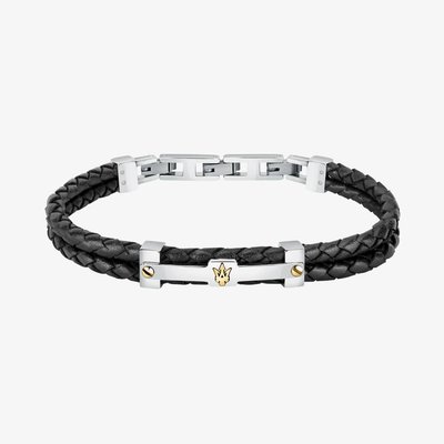 Maserati Stainless Steel and Black Double Braided Rope Bracelet