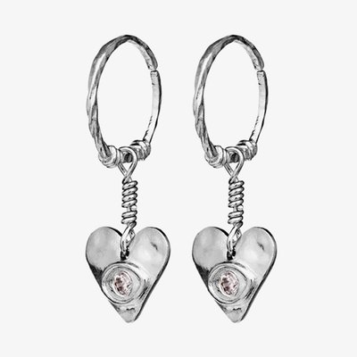 Maanesten Hestia Silver Hoop Heart Dropper Earrings 9848C