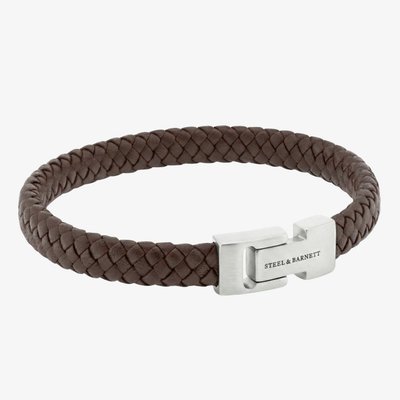 Steel & Barnett Archie Brown Leather Braided Bracelet LBA/002 M