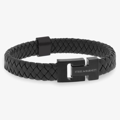 Steel & Barnett Harrison Black Clasp & Leather Thick Braided Bracelet LBH/007 M