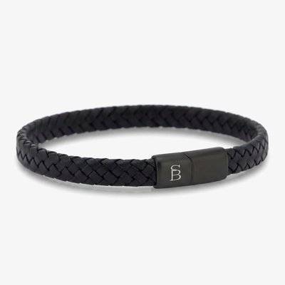 Steel & Barnett Riley Black Edition Braided Black Leather Bracelet BEB/003 M