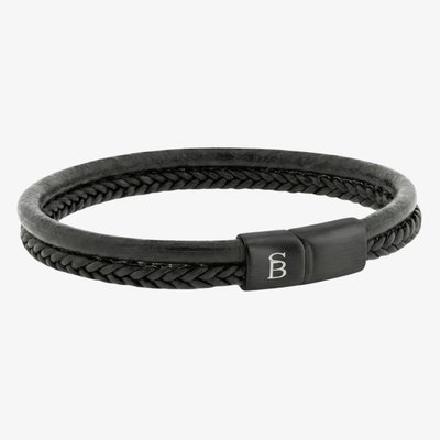Steel & Barnett Denby Black Edition Two Strand Braided Black Leather Bracelet BEB/004 M