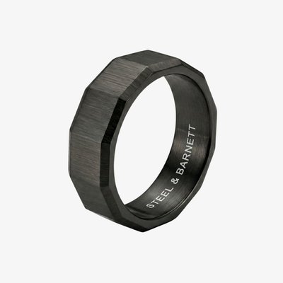 Steel & Barnett Arc Black Stainless Steel Wide Facet Band Ring R-ARC04 11