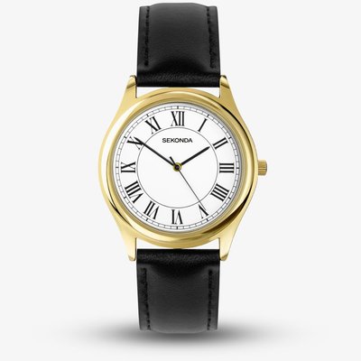 Sekonda Mens Evans Black Leather Strap Watch 30250