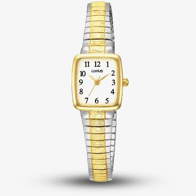 Lorus Ladies Expander Two Tone White Dial Square Watch RG312AX9