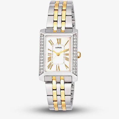 Lorus Ladies Rectangular Champagne Dial Two Tone Bracelet Watch RG271YX9