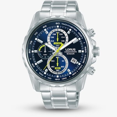 Lorus Mens Blue Green Accents Chronograph Bracelet Watch RM373JX9