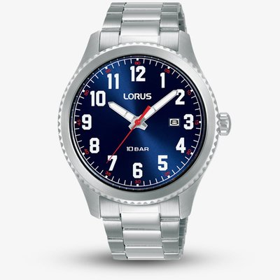 Lorus Mens Sport Blue Dial Stainless Steel Bracelet Watch RH981RX9