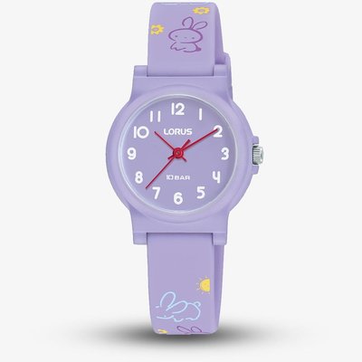 Lorus Junior Purple Bunny Pattern Rubber Strap Watch RRX43JX9