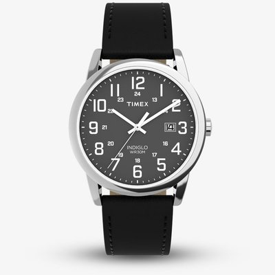Timex Mens Easy Reader Black Dial Black Leather Strap Watch TW2Y12800
