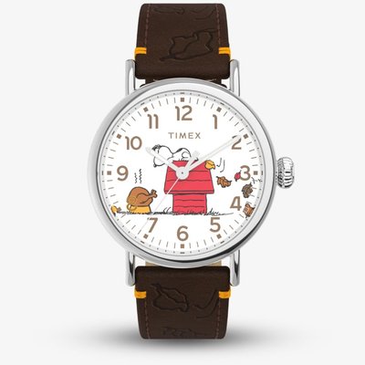 Timex Mens X Peanuts Thanksgiving Black Leather Strap Watch TW2W44300