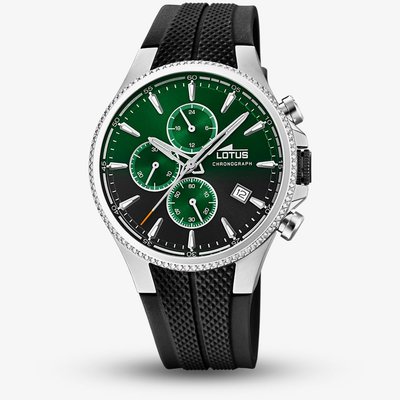 Lotus Black Rubber Strap Bracelet Green Chronograph Dial Watch L18621/A