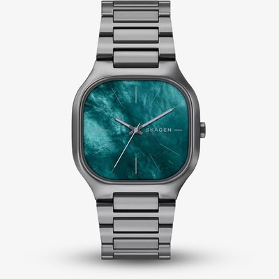 Skagen Mens Mellem Three-Hand Green Dial Gunmetal Bracelet Watch SKW6954
