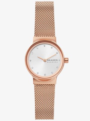 Skagen Ladies Freja Rose Gold Plated Sunray Crystal Set Dial Mesh Strap Watch SKW2665