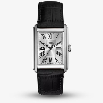 Fossil Mens Carraway Silver Dial Black Leather Strap Watch FS6078