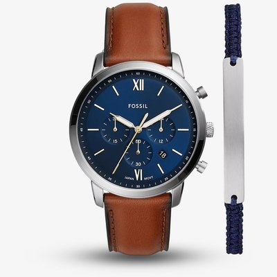 Fossil Mens Neutra Chronograph Leather Strap Watch & Bracelet Gift Set FS5708SET