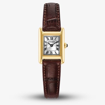 Citizen Ladies Fio Roma Eco-Drive Gold Rectangular Dial Brown Leather Strap Watch EG2797-13A