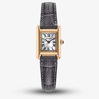 Citizen Ladies Fio Roma Eco-Drive Rose Gold Rectangular Dial Grey Leather Strap Watch EG2799-18W
