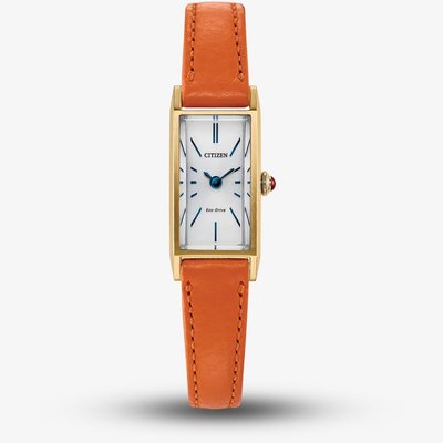 Citizen Ladies Fio Eco-Drive Gold Rectangular Dial Orange Leather Strap Watch EG7122-04A