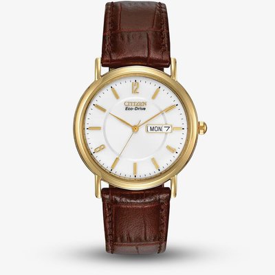 Citizen Mens Eco Drive Brown Leather Strap Day Date Watch BM8242-08A