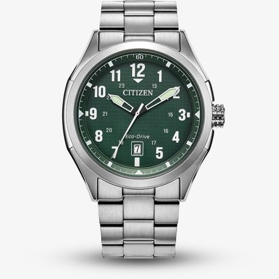Citizen Mens Eco-Drive Terra Force Green Dial Stainless Steel Bracelet Watch AW1890-51X