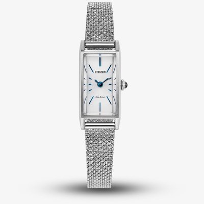 Citizen Ladies Fio Eco-Drive White Rectangular Dial Mesh Bracelet Watch EG7120-51A