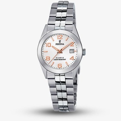 Festina Ladies Classics Rose Gold Detail Stainless Steel Bracelet Watch F20438/4