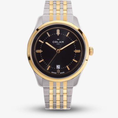 Orlam Mens Pulse Black Dial Two Colour Bracelet Watch ORDYBPU007
