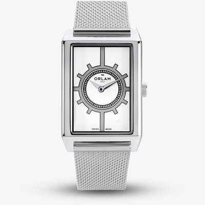 Orlam Mens Era White Rectangle Dial Mesh Bracelet Watch ORSSMEP004