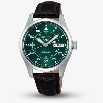 Seiko 5 Kelly Green 'Flieger' Suit Style Green Dial Brown Leather Strap Watch SRPJ89K1
