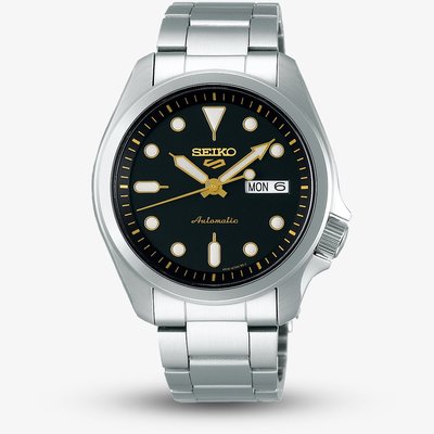 Seiko Mens 5 Sports Black Dial Stainless Steel Bracelet Watch SRPE57K1