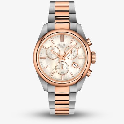 Tissot Ladies PR100 Rose Gold Plated White Mother of Pearl Chronograph Dial Watch T150.217.22.111.00