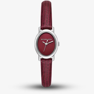 Michael Kors Ladies Red Oxblood Petite Maude Silver -Tone and Lizard Embossed Leather Watch MK7634