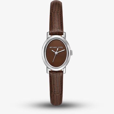 Michael Kors Ladies Brown Chocolate Petite Maude Silver -Tone and Lizard Embossed Leather Watch MK7635